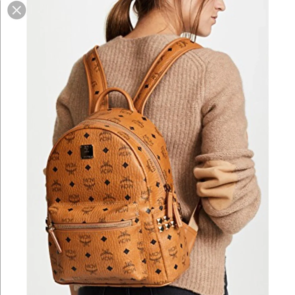 MCM Metallic Silver Logo-Print Backpack